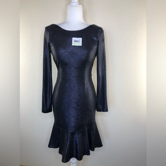 NWT NIGHTWAY Navy Long Sleeve Jewel Neck Knee Length Evening Sheath Dress Sz:4 - Picture 7 of 16